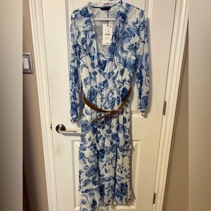 Zara belted printed midi dress. REF 3099/246. Size Large. NWT